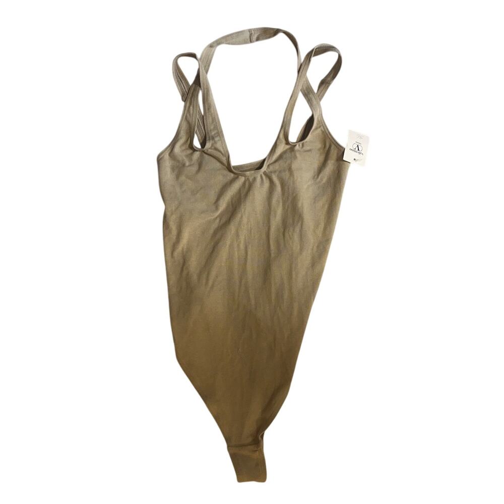 Vintage 90s Valentino Intimo Bodysuit Made in USA Tan Beige Lingerie Size 36